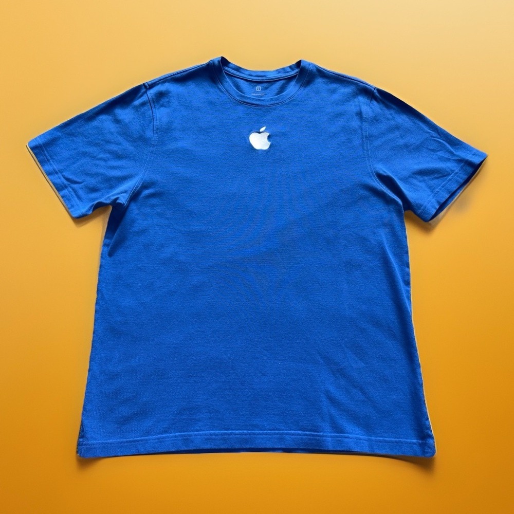 Vintage Apple Employee T Shirt Knit Terry Cotton Blue Logo Embroidery Sz L 2000s